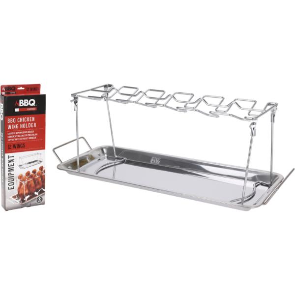 Stainless Steel Bbq Chicken Wing Holder for 12 Legs With Drip Pan