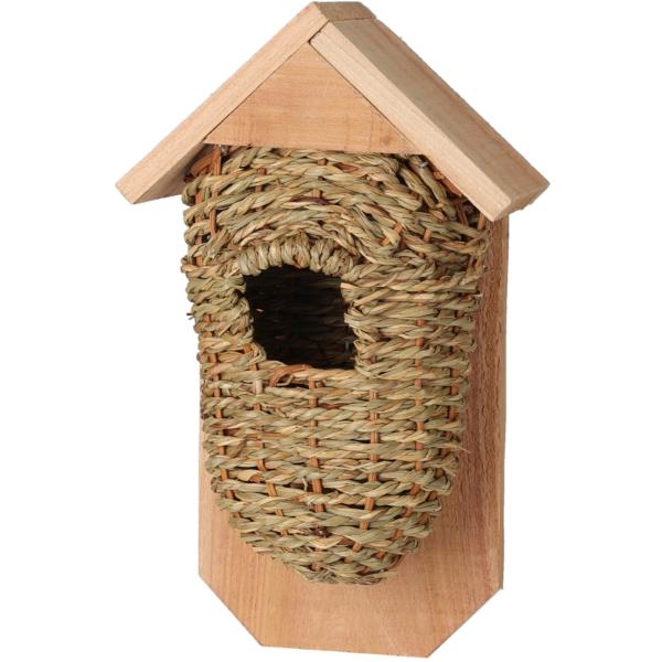 Wood &amp; Seagrass Birdhouse 16.5x10x21.5cm