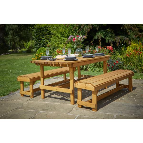Tom Chambers Wooden Danby Table & Bench Set -- 6 Seater
