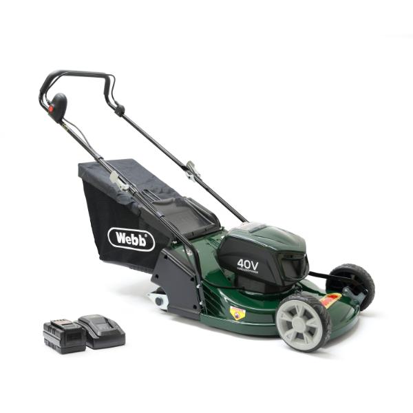Webb 43cm (17&quot;) Push Cordless 40V Petrol Rear Roller Rotary Lawnmower (1 x 4AH Battery &amp; Charger)
