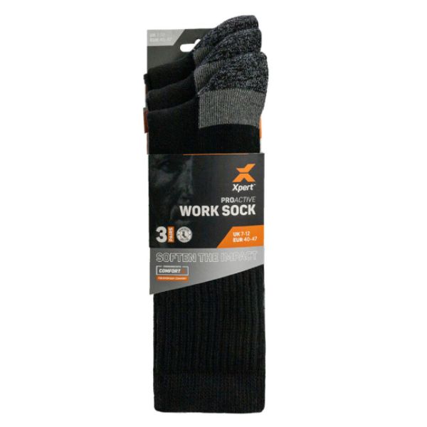 Xpert Pro Active Work Sock 3 Pack Black