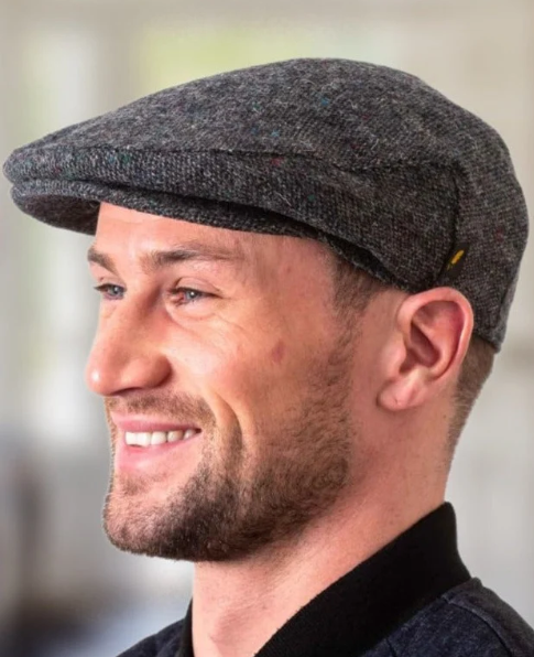 Hatman of Ireland Donegal Tweed Flat Cap - Charcoal S&P - M