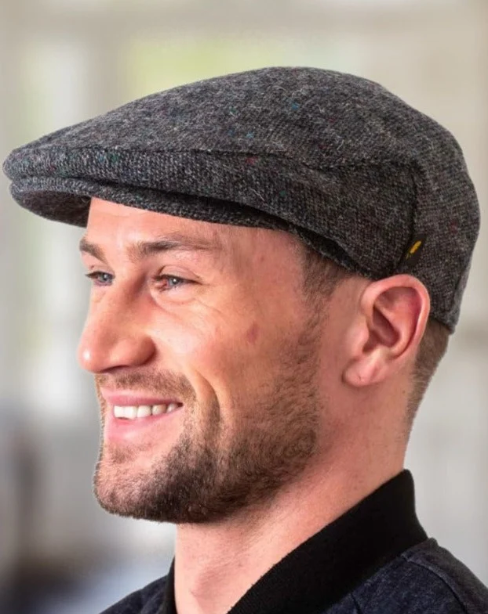 Hatman of Ireland Donegal Tweed Flat Cap - Charcoal S&P - L