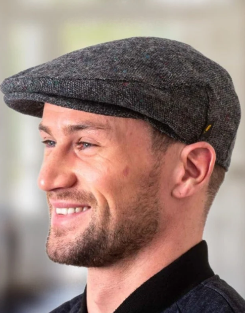 Hatman of Ireland Donegal Tweed Flat Cap - Charcoal S&P - XL