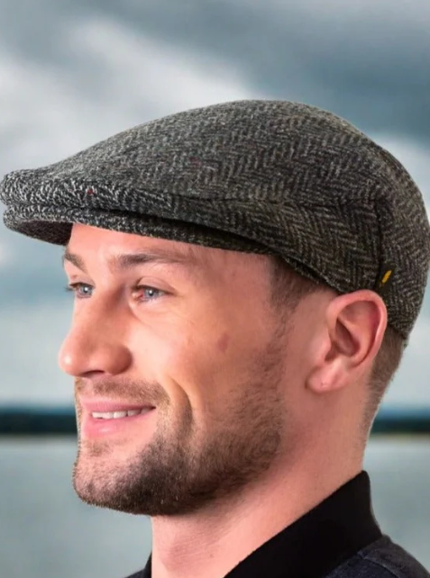 Hatman of Ireland Donegal Tweed Flat Cap - Forest Green H/B - M