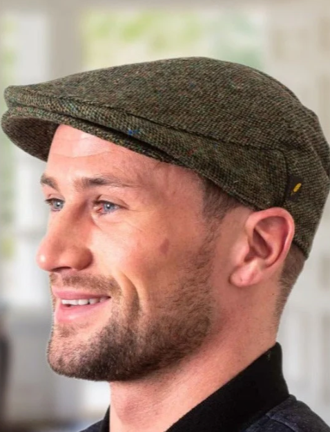 Hatman of Ireland Donegal Tweed Flat Cap - Green S&P - XL