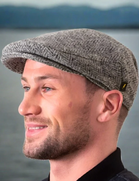 Hatman of Ireland Donegal Tweed Flat Cap - Silver H/B - L