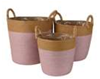 Paperrope Pink Handmade Basket Set Of 3 With Handles
