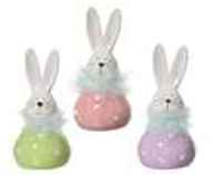 Decoris Dolomite Glazed Bunny With Artificial Feather 3 Assorted Colours