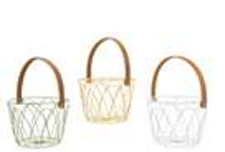 Decoris Iron Wire Basket With Handle 3 Assorted Colours