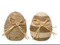 Egg Design Raffia Bow Ornament 2 Assorted
