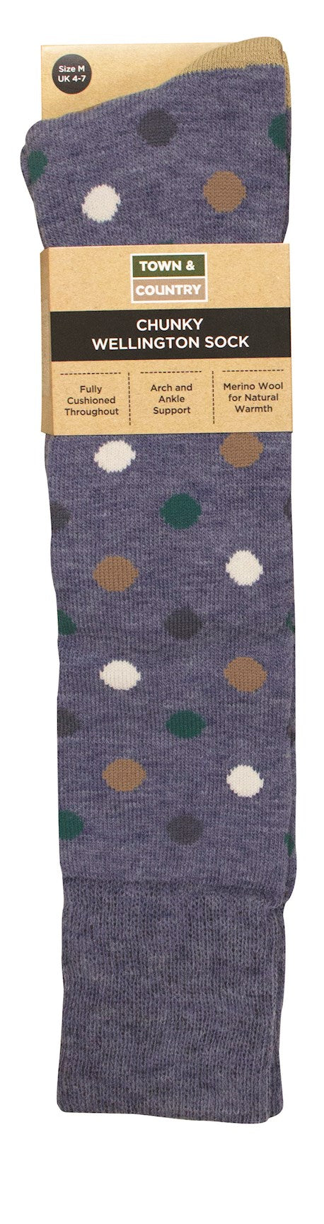 Town And Country Chunky Grey Grey Multi Spot Wellington boot Size 4-7