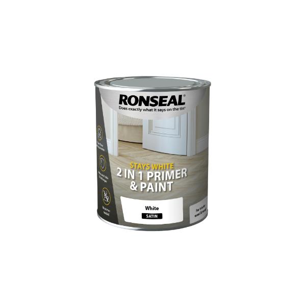 Ronseal Stays White 2in1 Primer and Paint White Satin 750ml