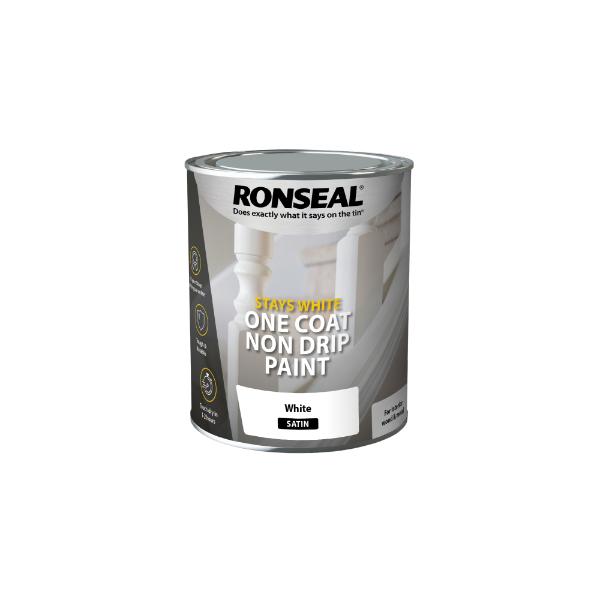 Ronseal Stays White One Coat Paint White Satin 750ml