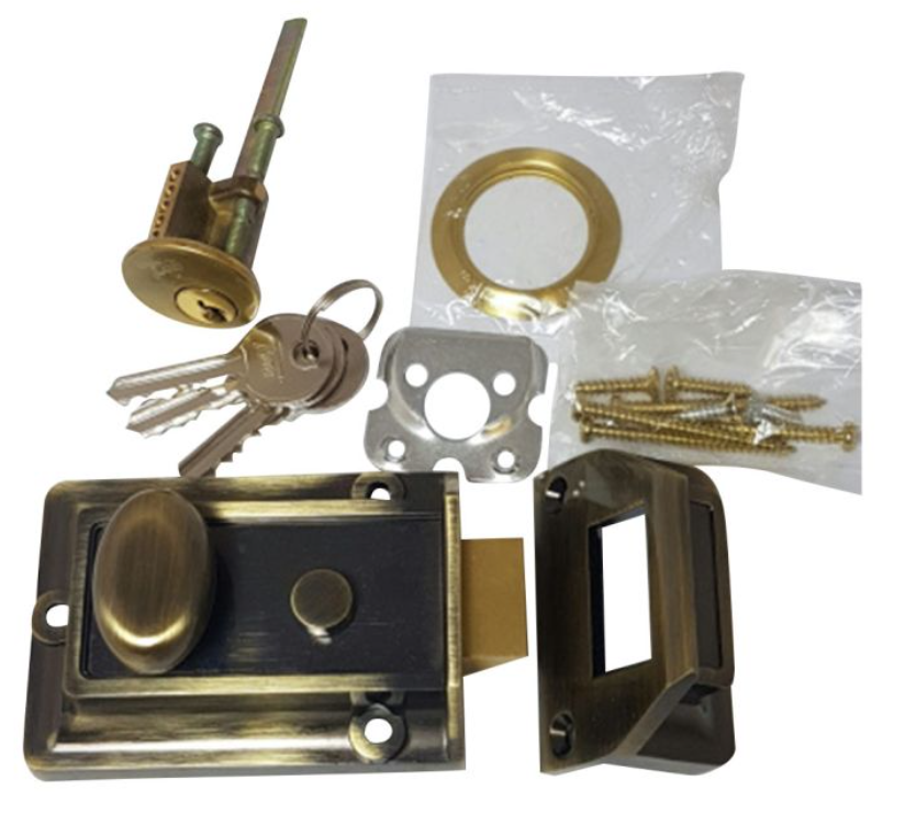 Deadlocking Nightlatch 60Mm Backset Antique Brass