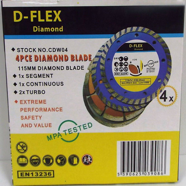 Dargan Wet &amp; Dry Diamond Blade 4Pce Set 110mm