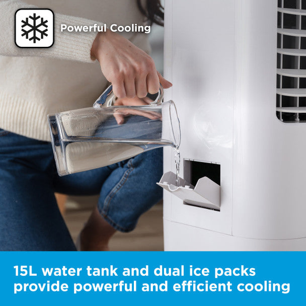 BLACK+DECKER 3-in-1 Air Cooler with 3 Speeds, 15L Water Tank,
8hr Timer, Remote Control, White