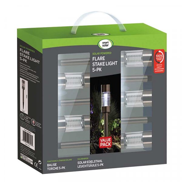 SMART GARDEN FLARE STAINLESS STEEL STAKE LIGHT 5PC