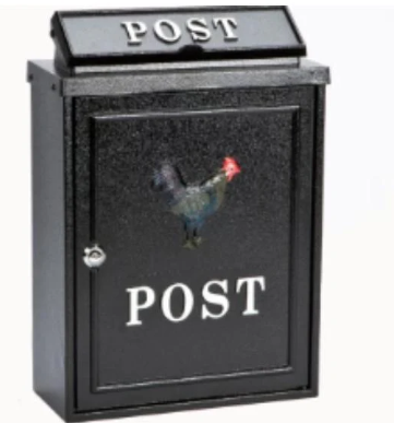 Cast Aluminium Black Postbox Cockerel Design