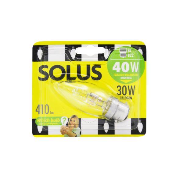 Solus 40W=30W BC Clear Candle Halogen E/Save