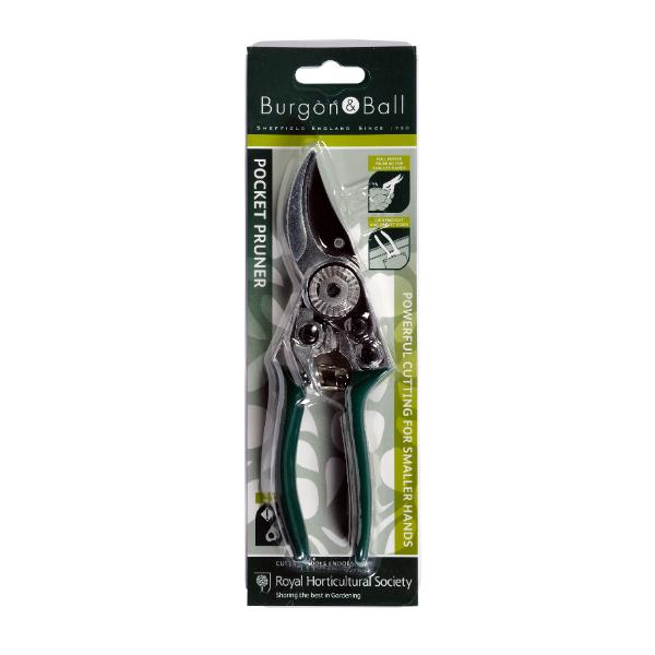 Burgon & Ball RHS Pocket Pruner, Racing Green Handles 17.5cm