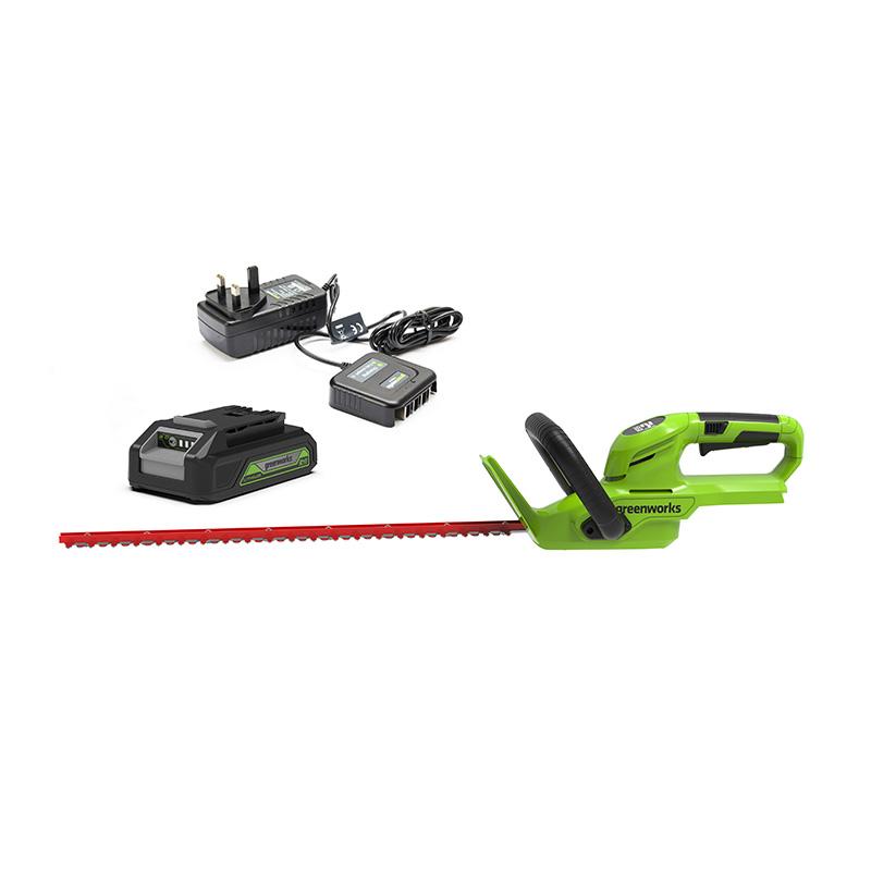 Greenworks 24V Hedge Trimmer 56cm with rotating handle, 2ah battery &