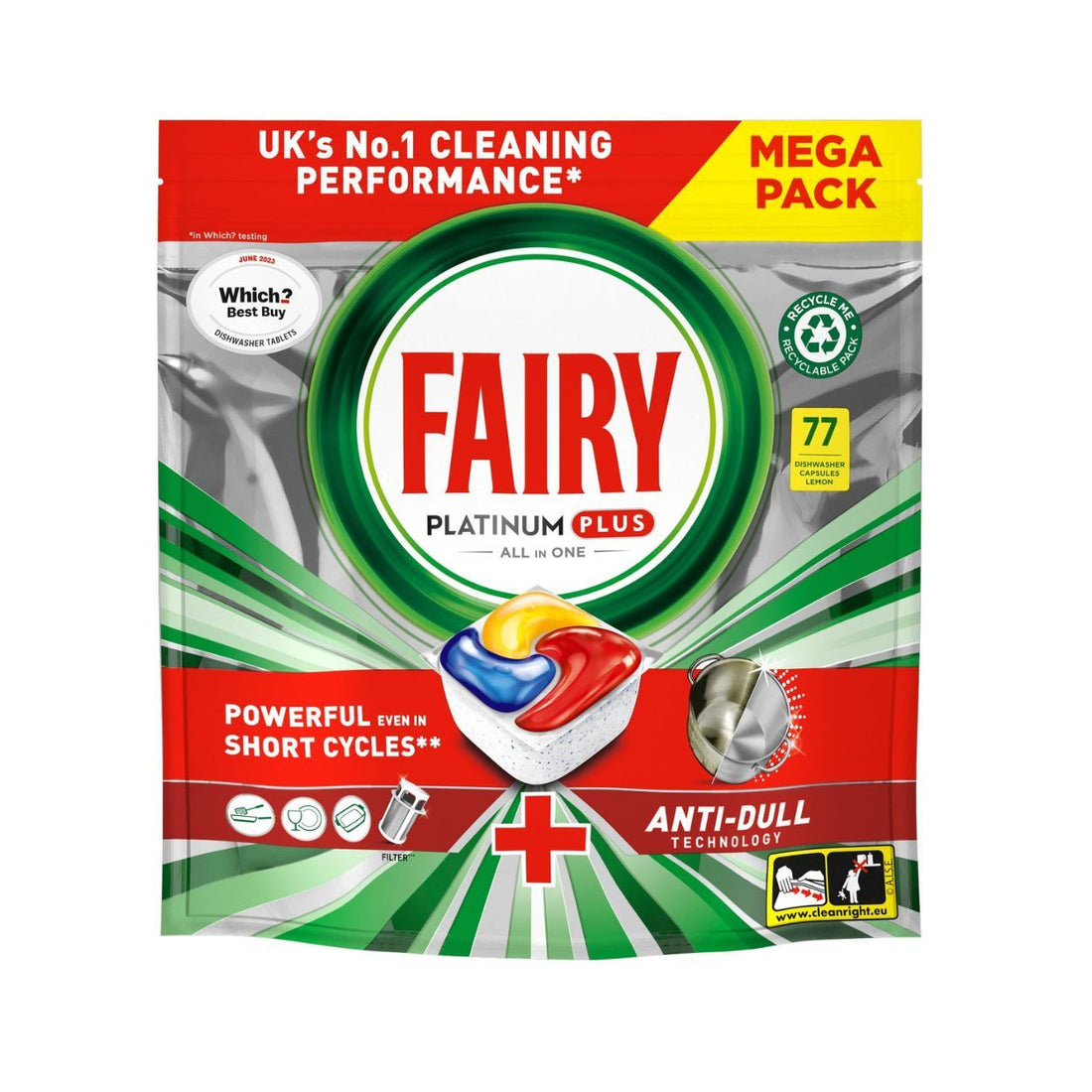 Fairy Platinum Plus Dishwasher Tablets Lemon 77 Pack