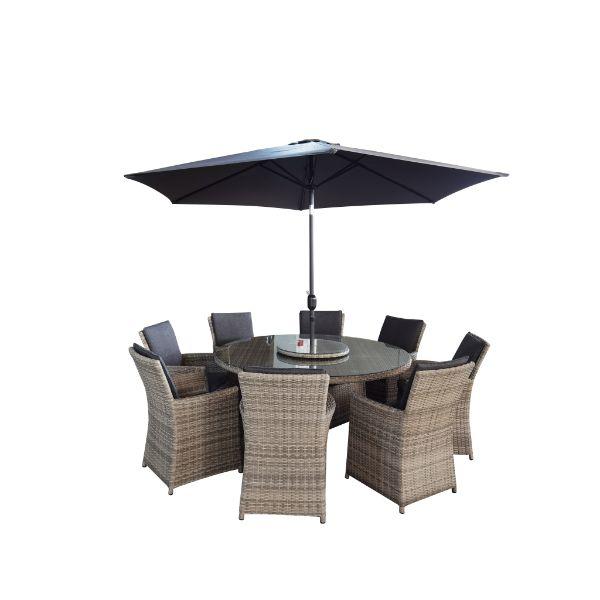 Madrid 8 Seater Rattan Outdoor Furniture Set with Parasol &amp; Cover