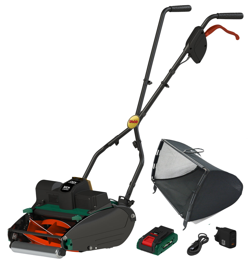 Webb 30cm Hand Push Cordless 20V Cylinder Lawn Mower With Roller