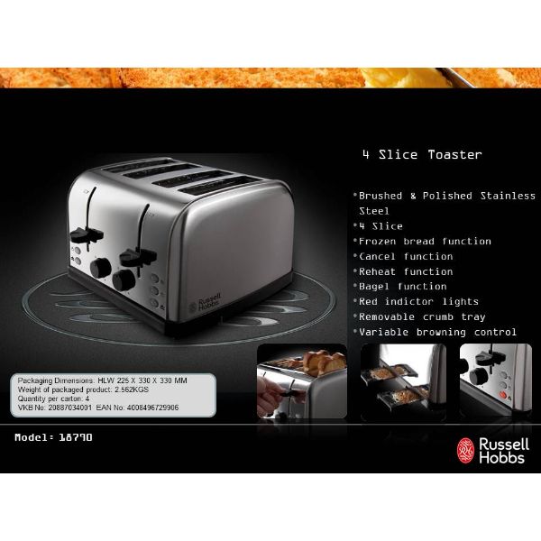 Russell Hobbs 4 Slice Brushed &amp; Polished Stainless Steel Toaster