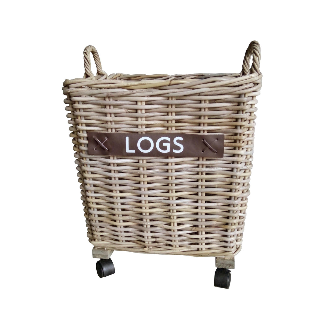 Kubu Square Wicker Log Basket With Castors - Medium