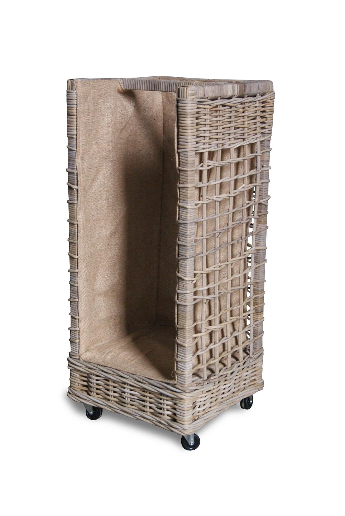 Kubu Open Weave Wicker Log Basket With Wheels & Liner