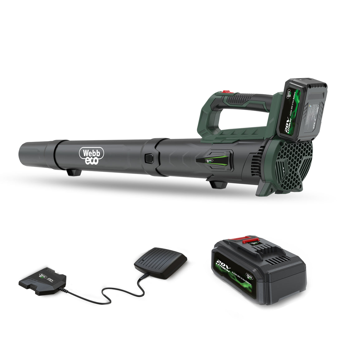 Webb Eco 20v Lithium Cordless 160km/h Axial Blower with 1 x 4ah battery & charger