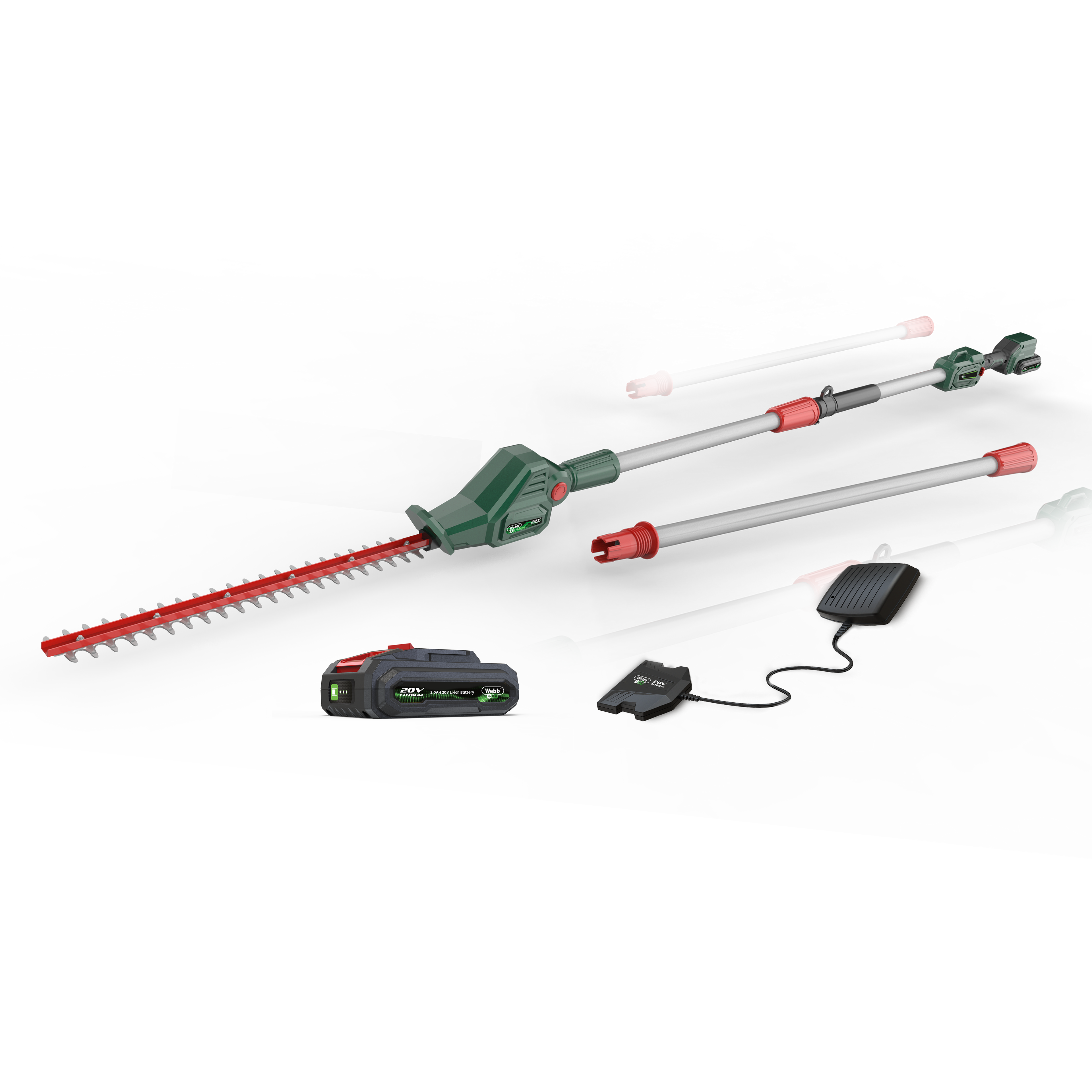 Webb Eco 20v Cordless 50cm Long reach Hedge Trimmer with 1 x 2ah battery & charger