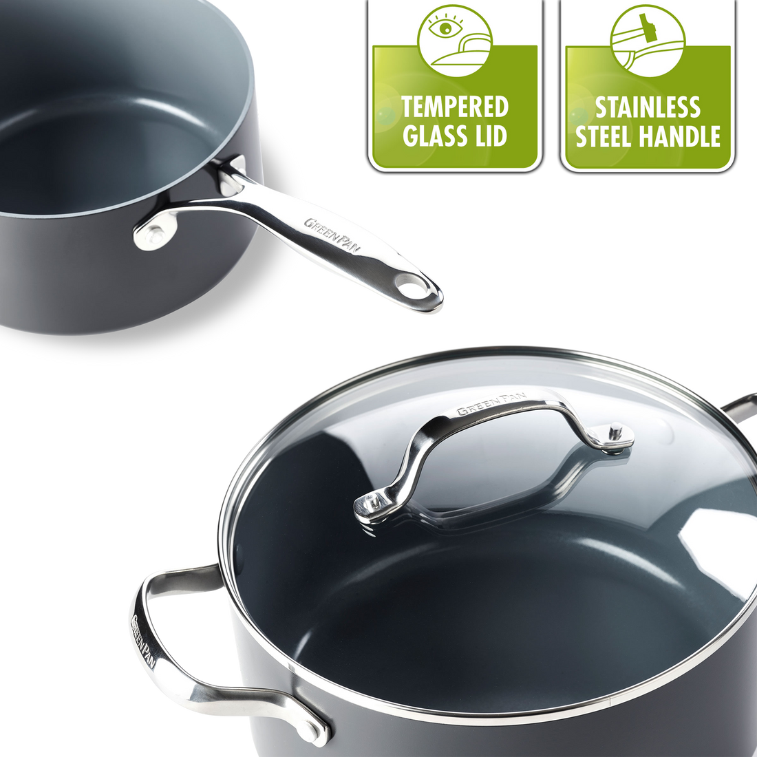 Greenpan Venice Pro Hard Adonised Ceramic Non Stick 3 Piece Saucepan Set
