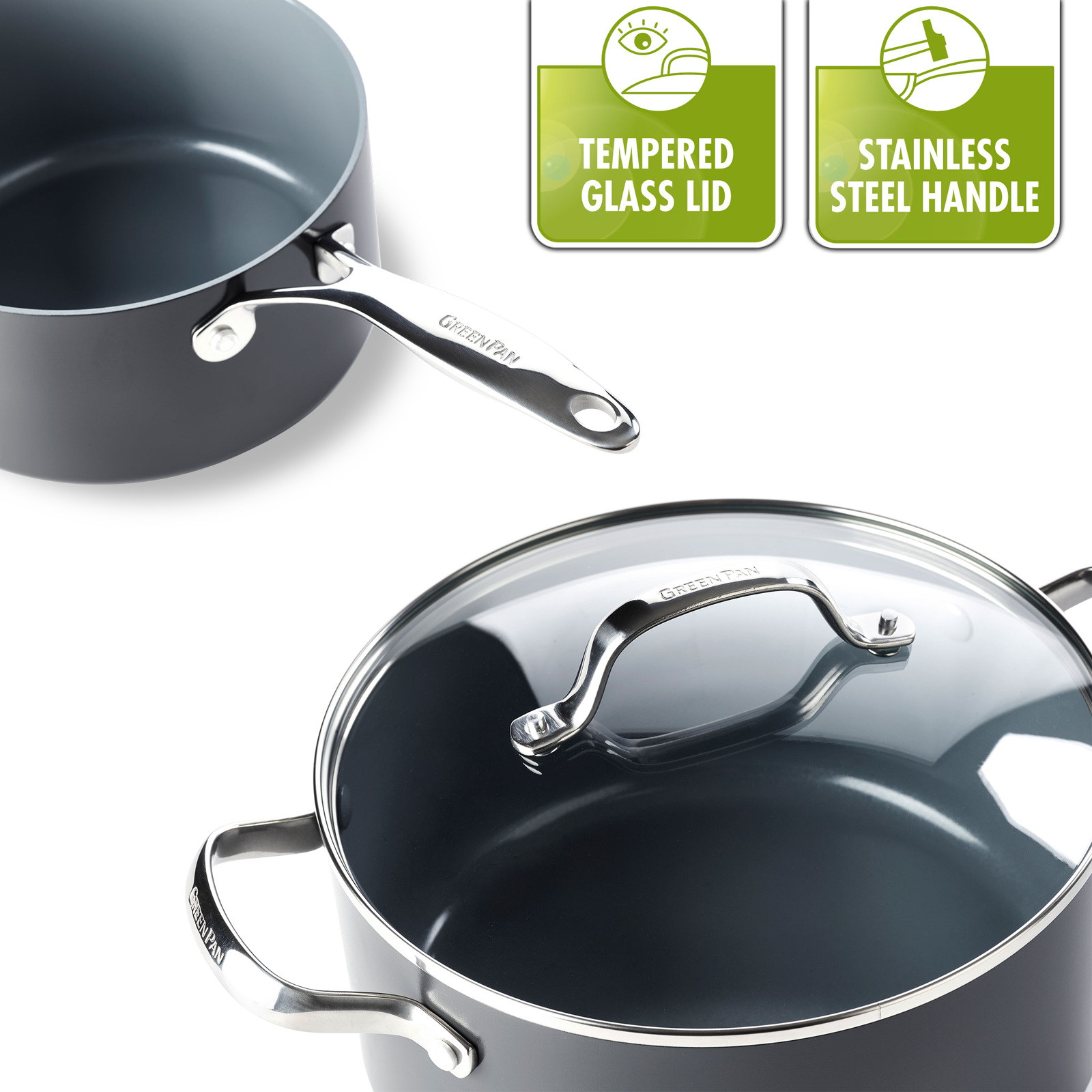 Greenpan Venice Pro Hard Adonised Ceramic Non Stick 3 Piece Saucepan Set