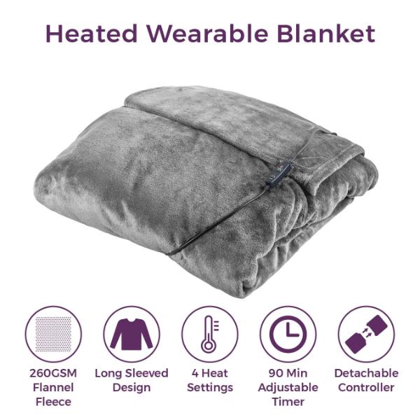 Carmen Wearable Heated Throw 183 x 155cm Grey
