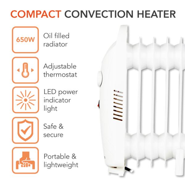 Warmlite 650W Oil Filled Radiator White