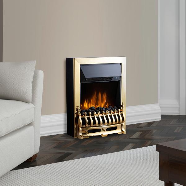 Warmlite Whitby 2KW Electric Fire Inset Brass
