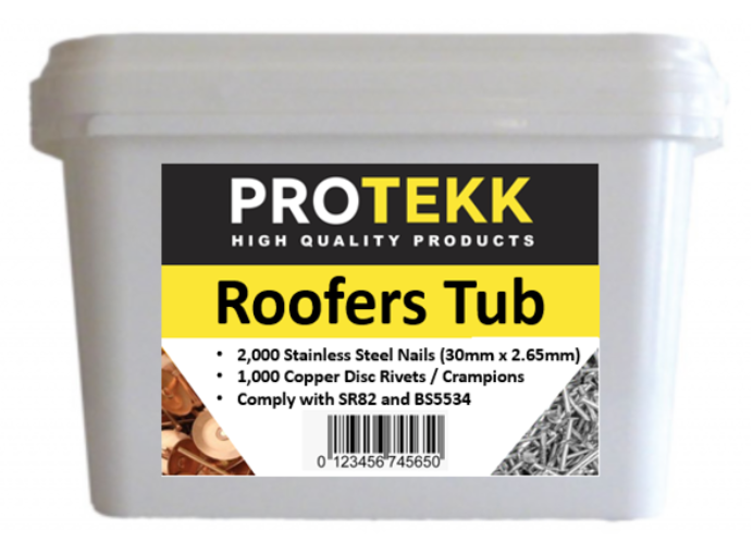 Protekk Roofers Tub with 2000 Stainless Steel Nails and 1000 Copper Disc Rivets