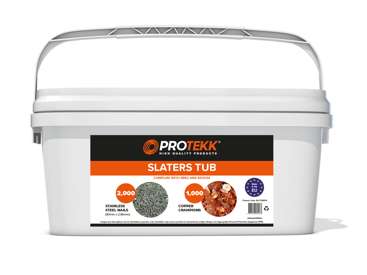 Protekk Roofers Tub with 2000 Stainless Steel Nails and 1000 Copper Disc Rivets