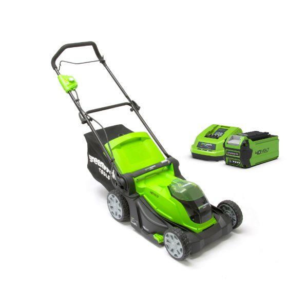 GREENWORKS 40V 41CM/16" CUT BATTERY LAWNMOWER with 2 X 2AH Batteries & Charger