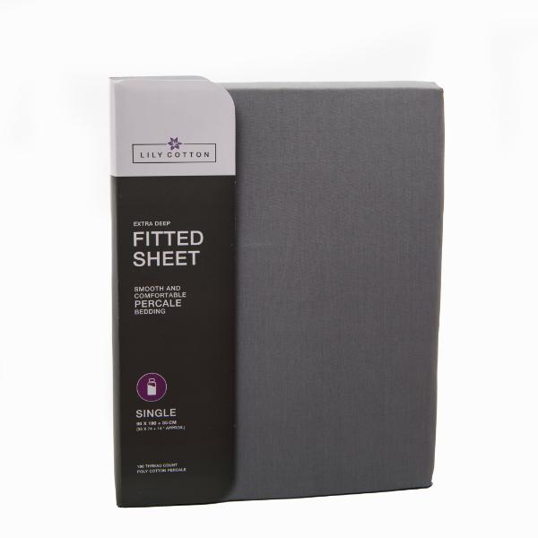 Lilly Cotton 180 Thread Count Fitted Sheet Double Grey