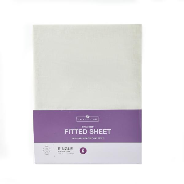 Lilly Cotton 68 Pick P/Cotton Fitted Sheet  Single Ivory