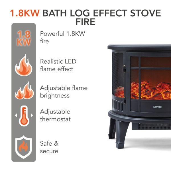 Warmlite 1.8Kw Bath Log Stove Fire