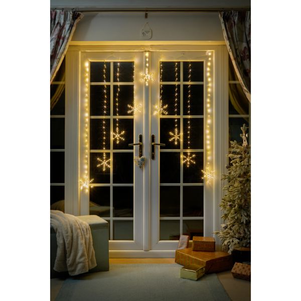 Christmas Snowflake Curtain Lights - Warm White 120x120 339 LEDs