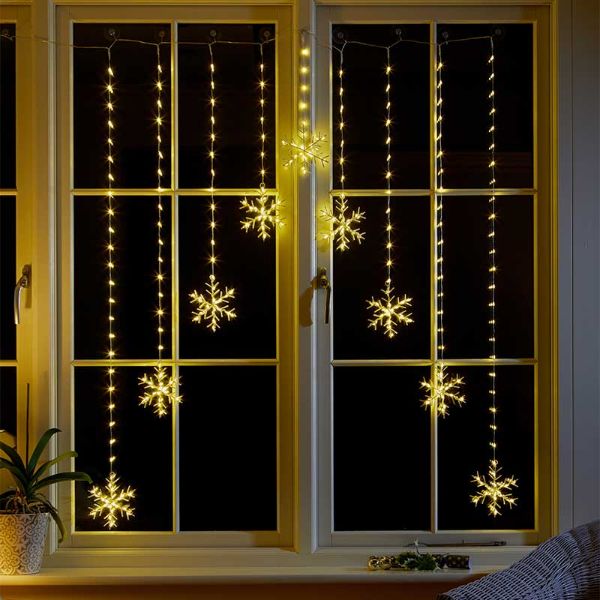 Christmas Snowflake Curtain Lights - Warm White 120x120 339 LEDs