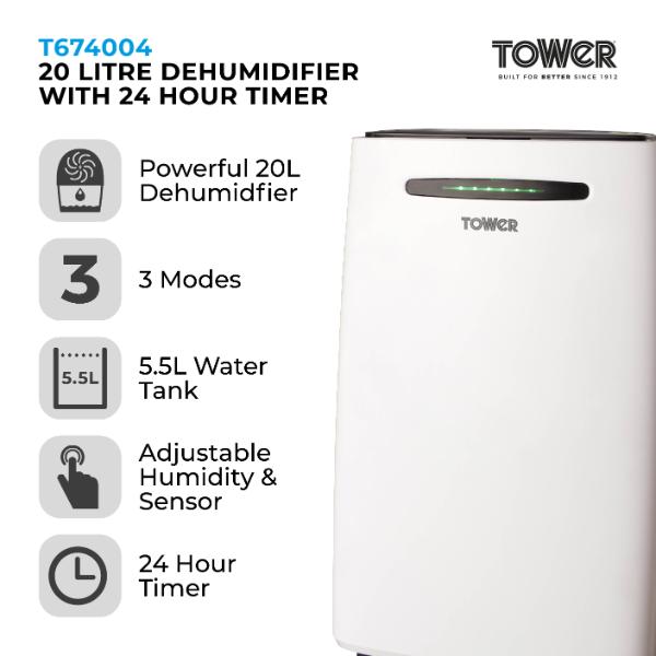 Tower T674004 20L Dehumidifier