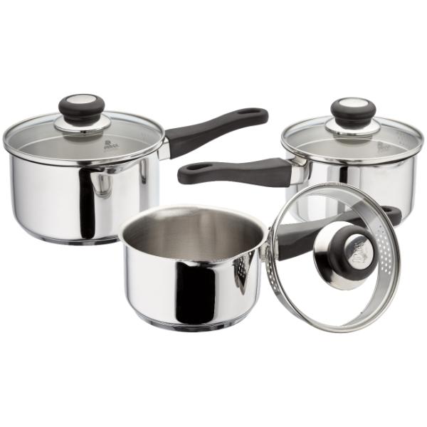 Judge Essentials Radiant 3 Piece Saucepan Set 14cm, 16Cm & 18Cm Non-Stick Black