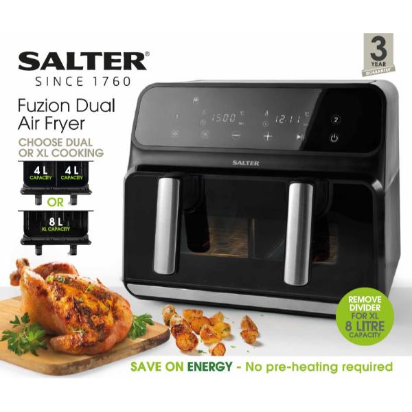 Salter 8L Dual Air Fryer W/ Removable Divider
